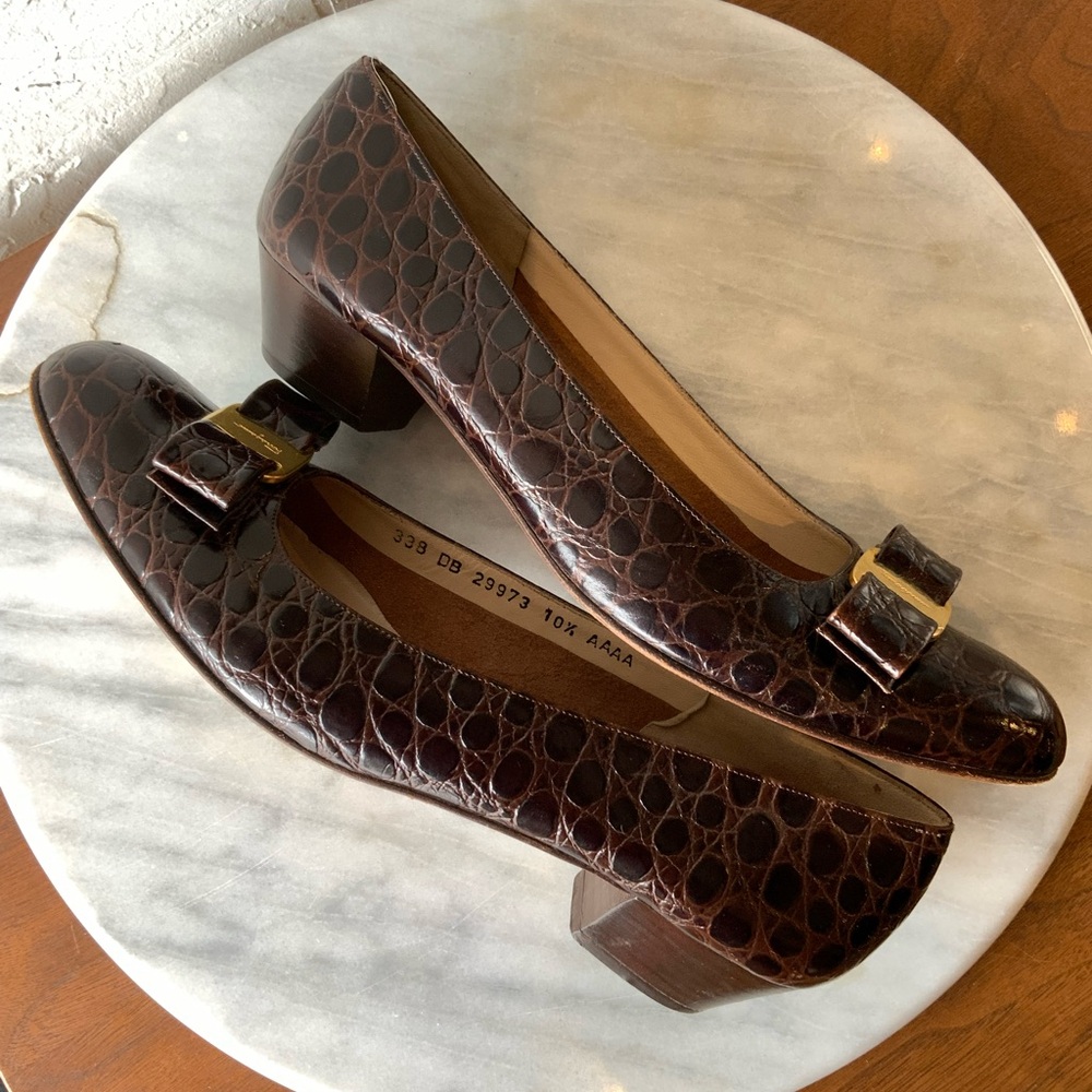Salvatore Ferragamo Brown Crocodile Shoes - Picture 4 of 12